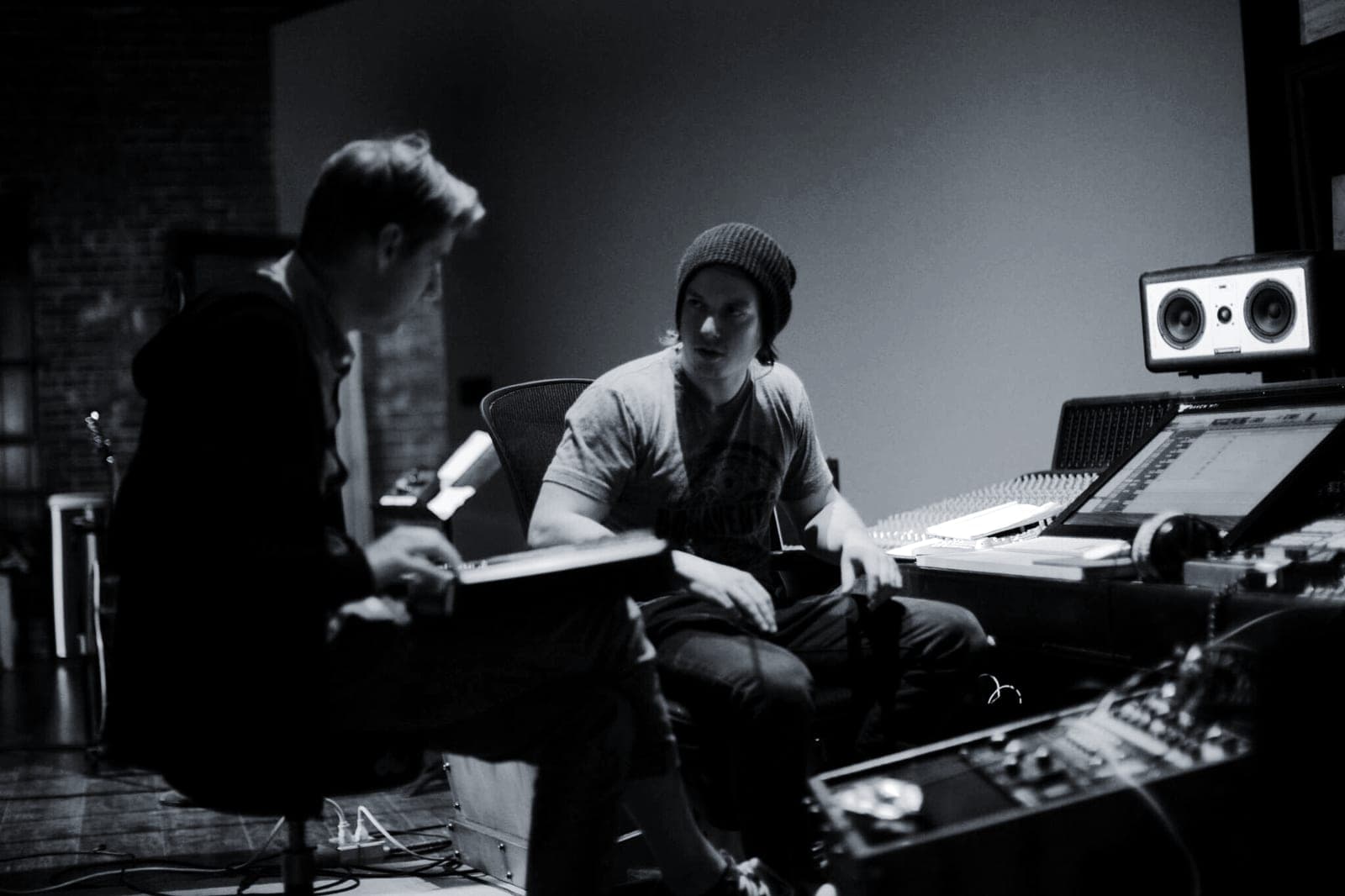 Brandon Metcalf and Andrew McMahon talk through a session at the control-room console.